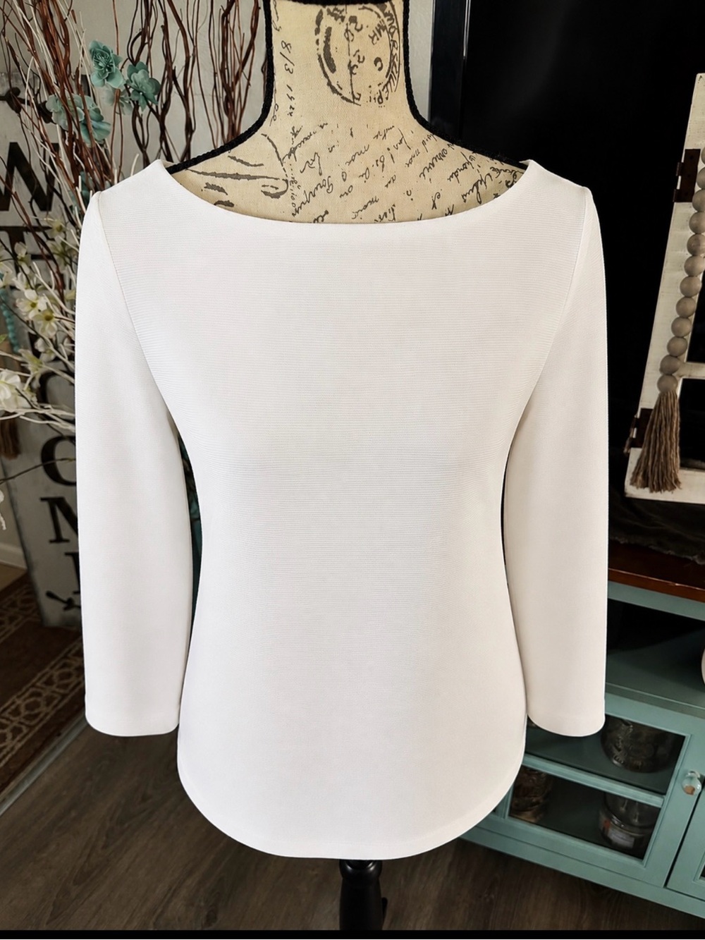 Old Navy Ribbed White Boatneck 3/4 Sleeve Tunic Medium